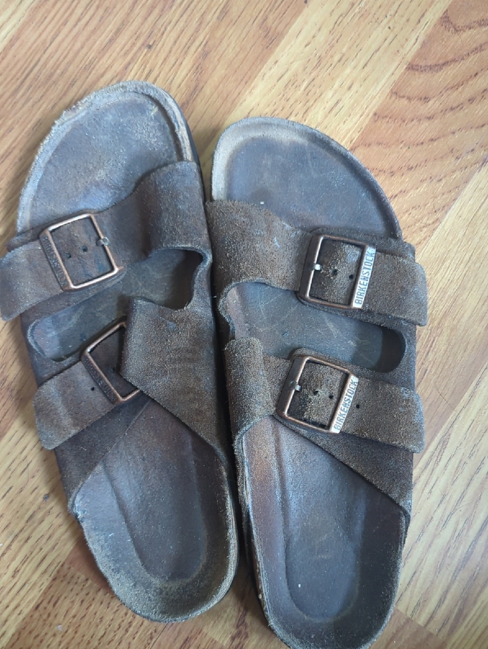 Birkenstock 41 Brown Suede Double Buckle Slides